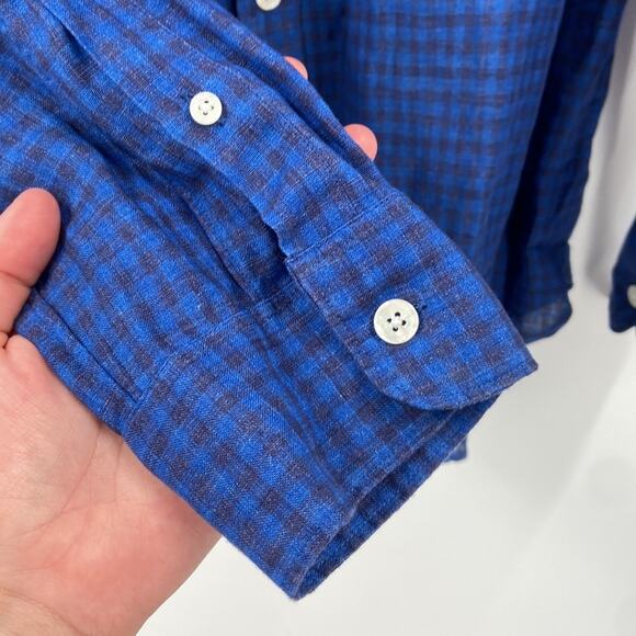 NWT Todd Snyder 100% linen blue check Button Down Shirt - Picture 3 of 7